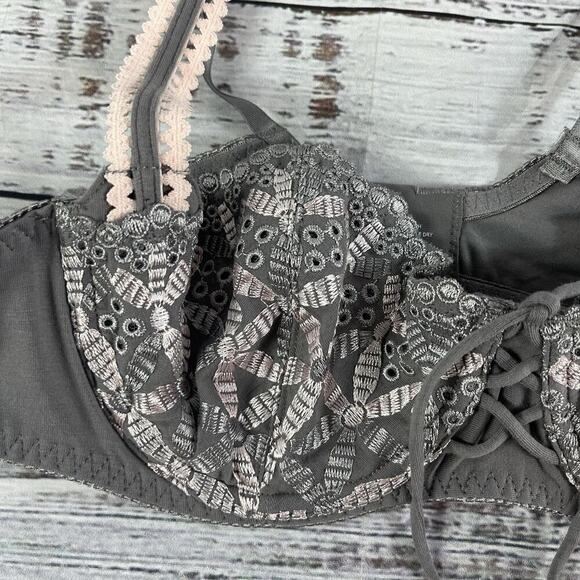 ZSKason Demi Bra size 34B Gray Pink Lace Underwire Lingerie - Picture 2 of 8